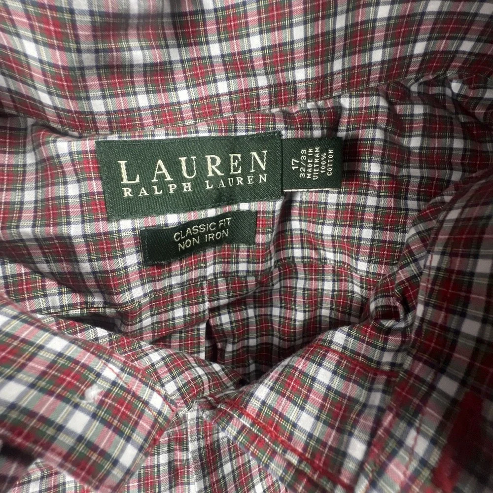 Lauren  Ralph Lauren Men's Button Down Shirt Red Black Size 17 32/33 Classic Fit